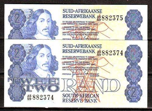 GPC de Kock 2 Rand Notes in Sequence - Excellent Condition