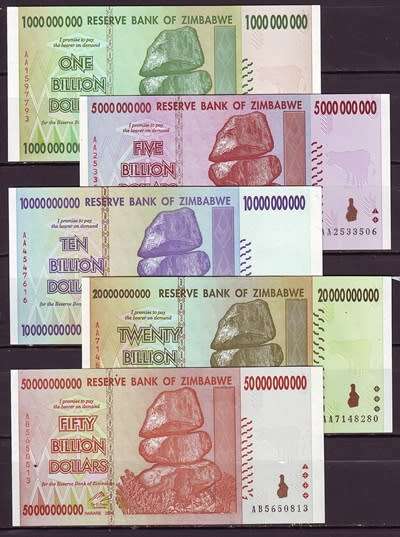 Zimbabwe - 1/5/10/20/50 Billion Dollar Notes ( UNC )