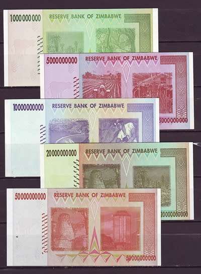 Zimbabwe - 1/5/10/20/50 Billion Dollar Notes ( UNC )