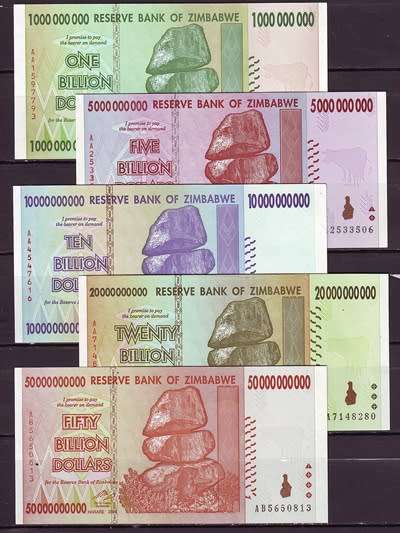 Zimbabwe - 1/5/10/20/50 Billion Dollar Notes ( UNC )