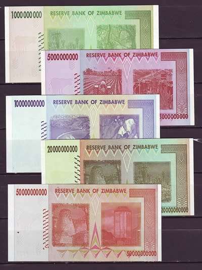 Zimbabwe - 1/5/10/20/50 Billion Dollar Notes ( UNC )