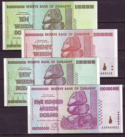 Zimbabwe - 10/20/50/500 Trillion Dollar Notes ( UNC )