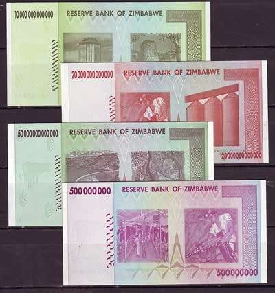 Zimbabwe - 10/20/50/500 Trillion Dollar Notes ( UNC )