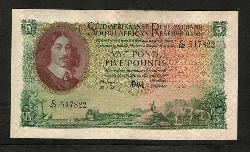 1958 MH De Kock 5 Pound Note ( Top Condition )