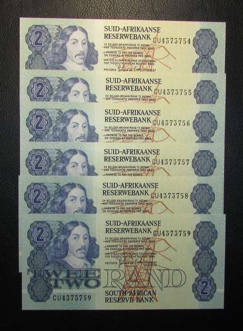 Gerhard de Kock - 6 by 2 Rand Notes in Sequence and UNC