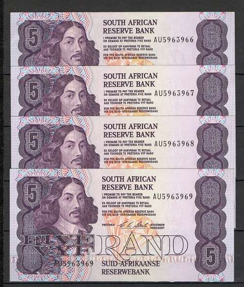 Republic of South Africa - C.L Stals 4 by R5 Notes in Sequence and UNC