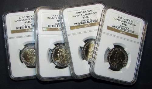 Collection of 4 by 2008 Mandela MS66 Graded Coins - 1 Bid for the Lot