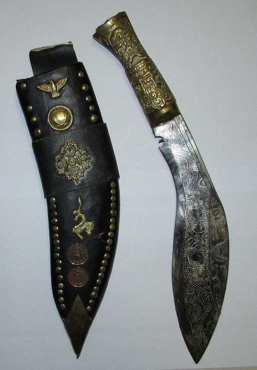 Stunning and Ornate Nepalese Kukri (Gurkha) knife with Leather Sheath