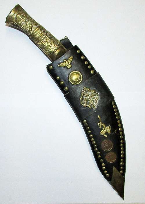 Stunning and Ornate Nepalese Kukri (Gurkha) knife with Leather Sheath