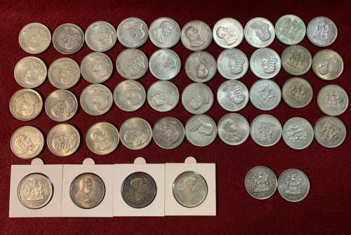 Republic of South Africe - Collection of 46 Silver One Rand Pieces