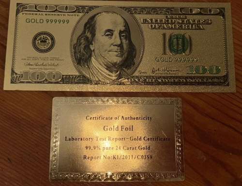 United States - 24 CT Gold Foil 100$ Bill
