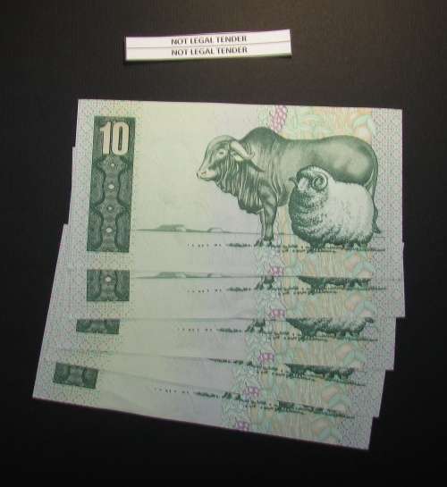 Republic of South Africa - Gerhard De Kock - 5 by 10 Rand Banknotes in Sequence and UNC