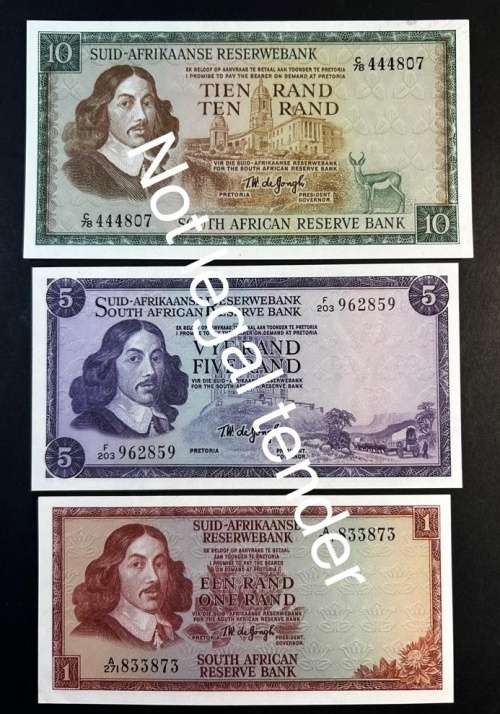 Reserve Bank of South Africa - TW De Jongh - 2/5/10 Rand Notes in UNC