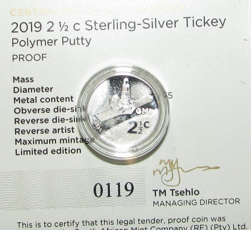 2019 SA Mint Silver Flypress Tickey - Polymer Putty ( Sealed 13 Available )