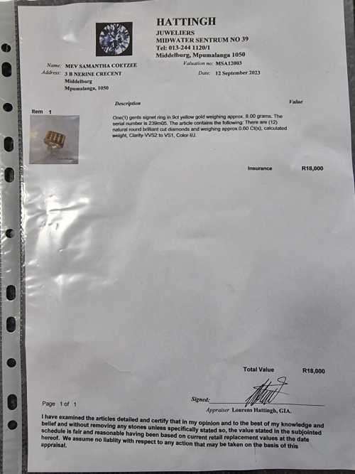 ( Reduced )Stunning - Chunky 9CT Gold (Sterns) Men`s Ring with 12 Diamonds - Total Weight 8 Grams