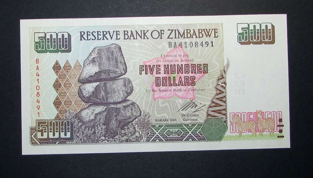 Reserve Bank of Zimbabwe - Five Hundred Dollars