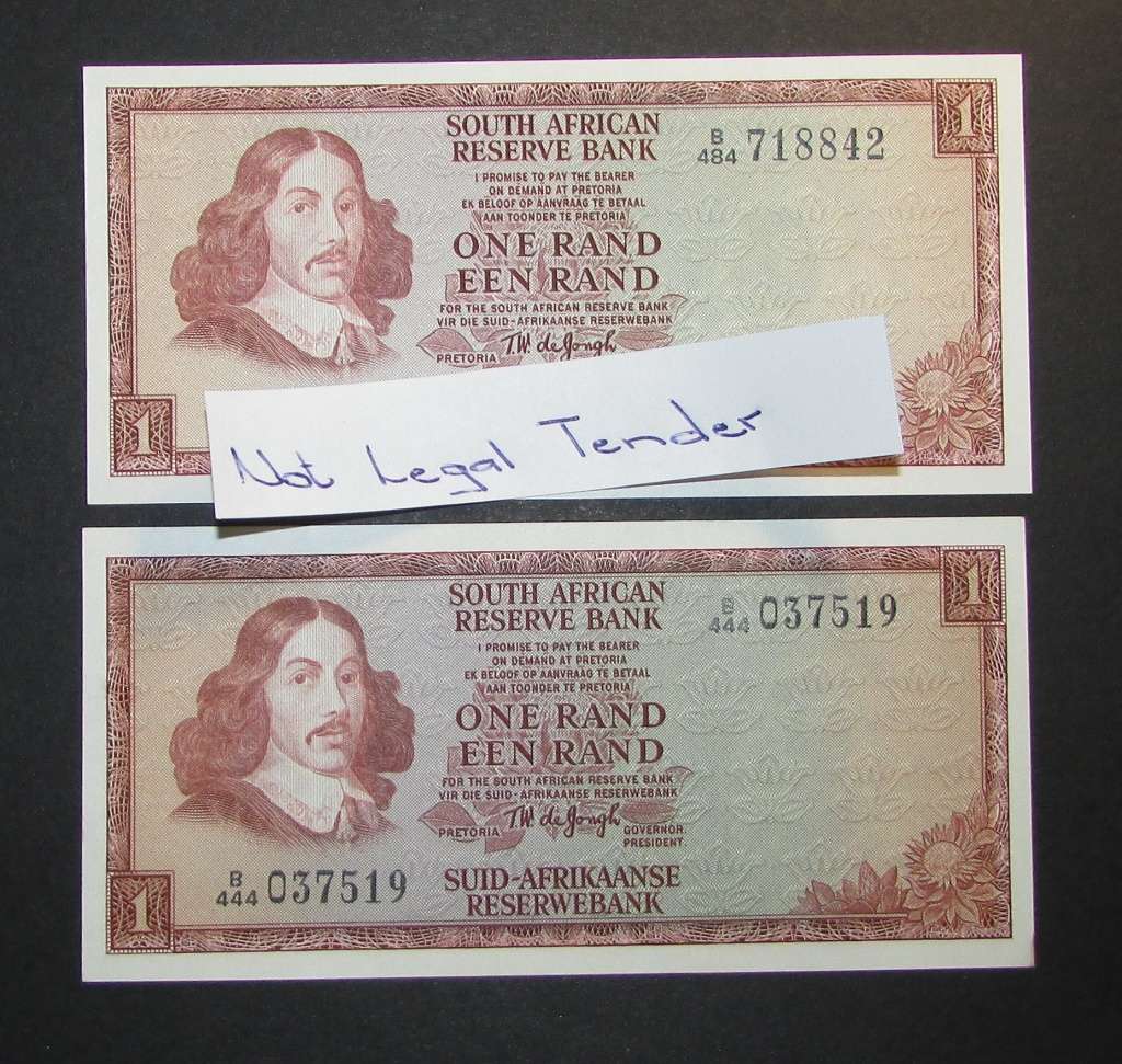 South Africa - T.W De Jongh One Rand Notes