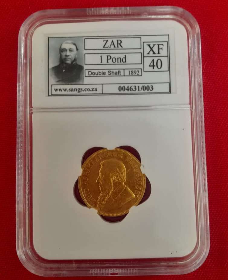 ZAR Gold - 1892 ZAR Double Shaft Pond - SANGS Graded XF40