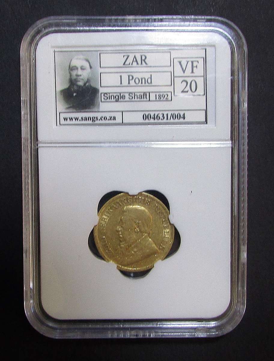 Bargain ! ZAR Gold - 1892 ZAR Single Shaft Pond - SANGS Graded VF20