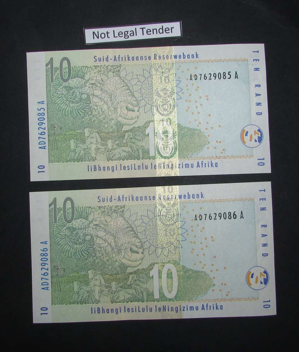 South Africa - 2 by 10 Rand Notes in Sequence and UNC
