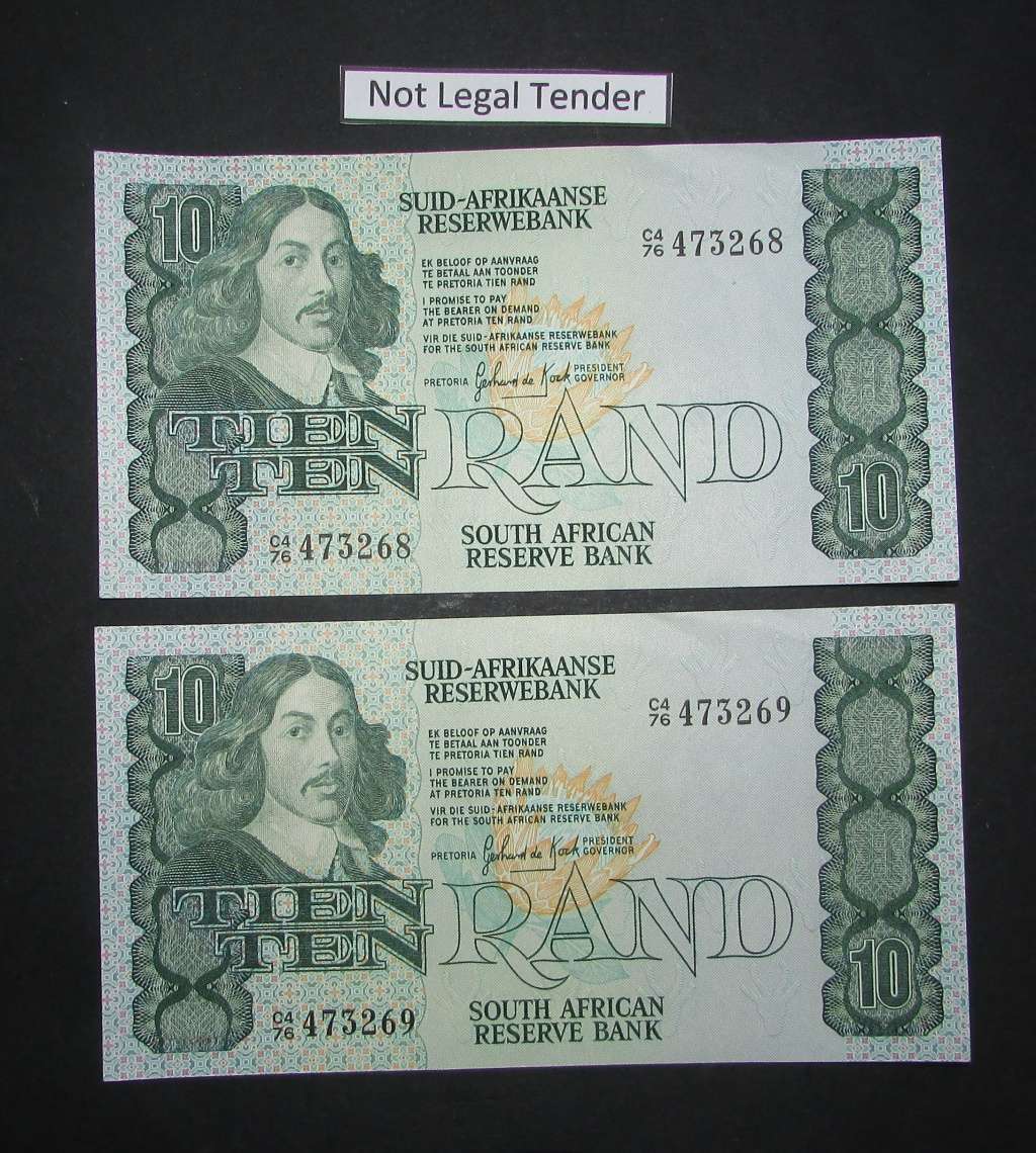 South Africa - 2 by 10 Rand Notes in Sequence and UNC
