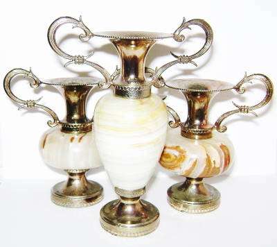 Collection of Three Marble and Plated Vases - Unusual