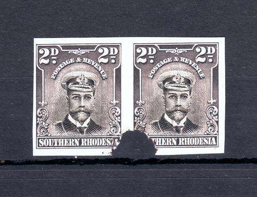 Southern Rhodesia - 1924 KGV 2d IMPERFORATE PAIR PROOFS