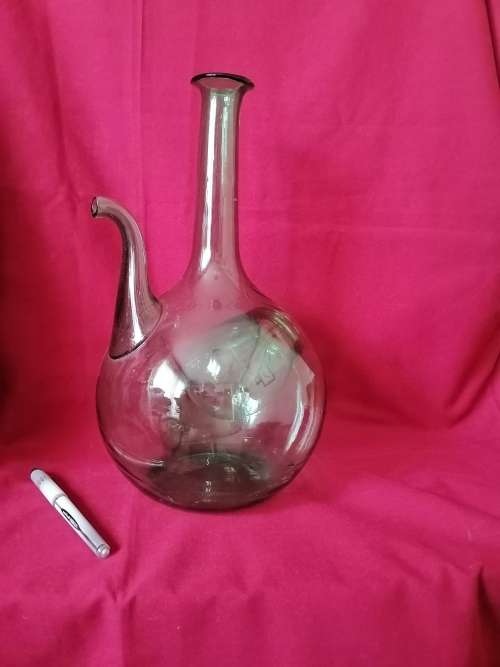A vintage handblown Green Italian glass wine chiller / decanter /carafe with ice holder.