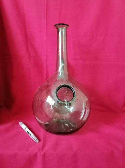A vintage handblown Green Italian glass wine chiller / decanter /carafe with ice holder.