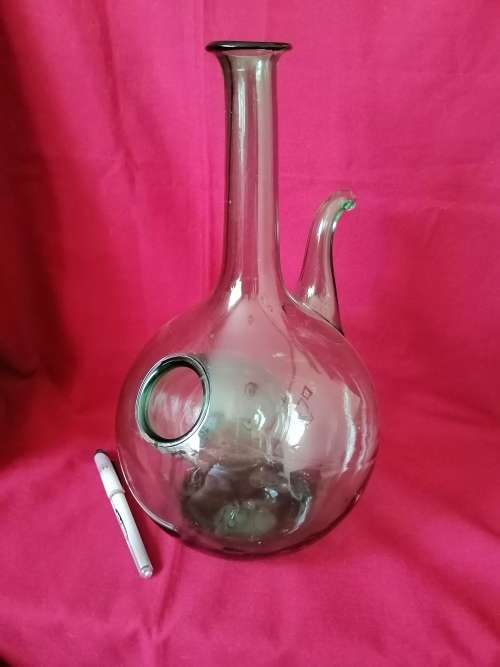 A vintage handblown Green Italian glass wine chiller / decanter /carafe with ice holder.