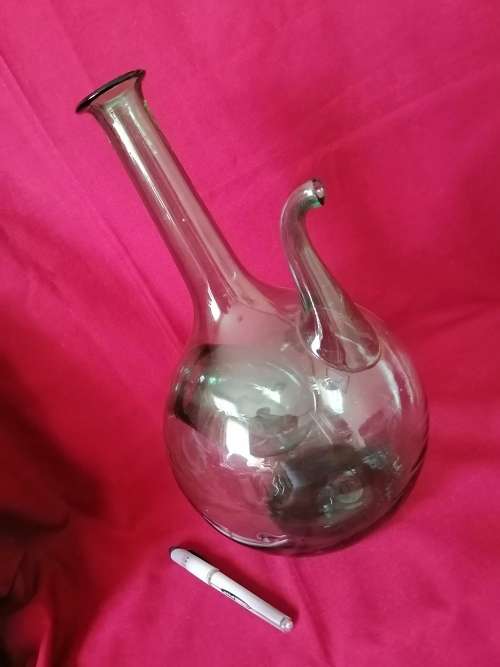 A vintage handblown Green Italian glass wine chiller / decanter /carafe with ice holder.