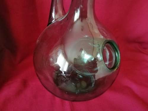 A vintage handblown Green Italian glass wine chiller / decanter /carafe with ice holder.
