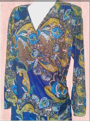 VINTAGE! Classic Blue Paisely-Print Dress. Rare and Stunning. Quality=EXCELLENT SIZE16