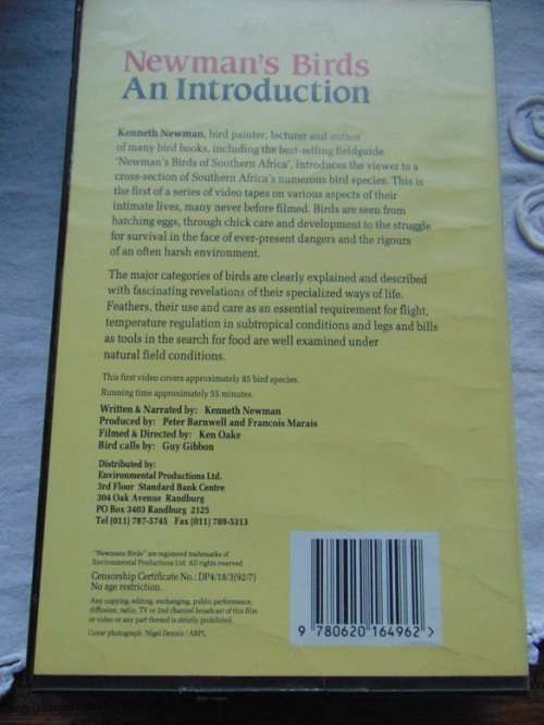 3 Bird VHS Cassettes  Introduction to Birds of Southern Africa, Introduction to Garden Birds of Sou