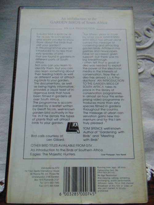 3 Bird VHS Cassettes  Introduction to Birds of Southern Africa, Introduction to Garden Birds of Sou
