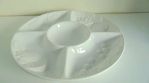 White China Embossed 5-Section Snack Plate  Marked A.Santos Portugal