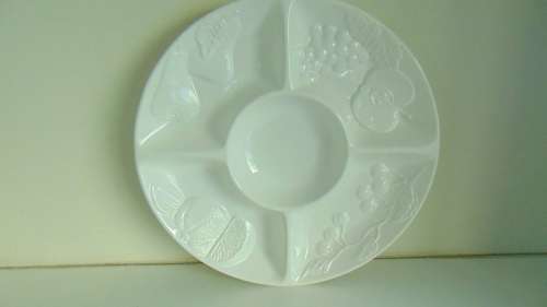 White China Embossed 5-Section Snack Plate  Marked A.Santos Portugal