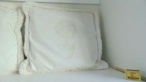 Two Cream Tree Motif Scatter Cushions 44xm x 44cm