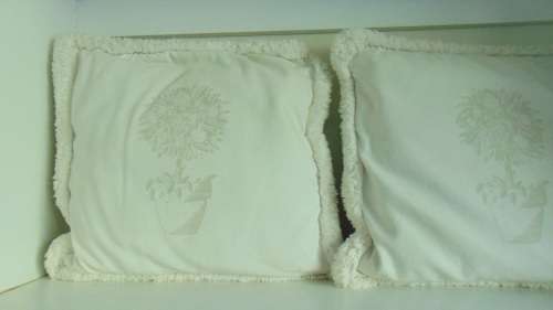 Two Cream Tree Motif Scatter Cushions 44xm x 44cm