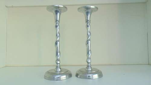 Two Tall Pewter Candle Sticks 31cm(h)