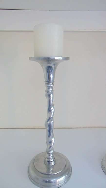 Two Tall Pewter Candle Sticks 31cm(h)