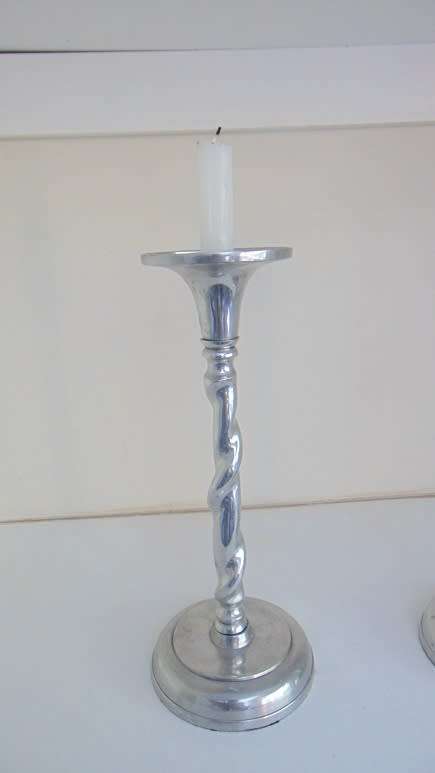 Two Tall Pewter Candle Sticks 31cm(h)