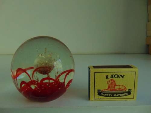 Beautiful Glass Ball Paperweight with Red & Silver Colour Swirl