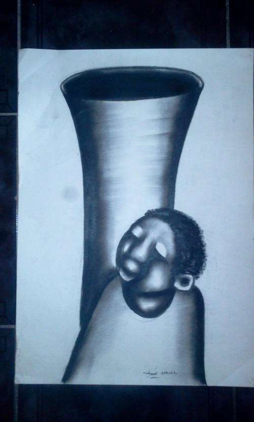 ''WOW DAVID MBELE CHARCOAL ON PAPER''