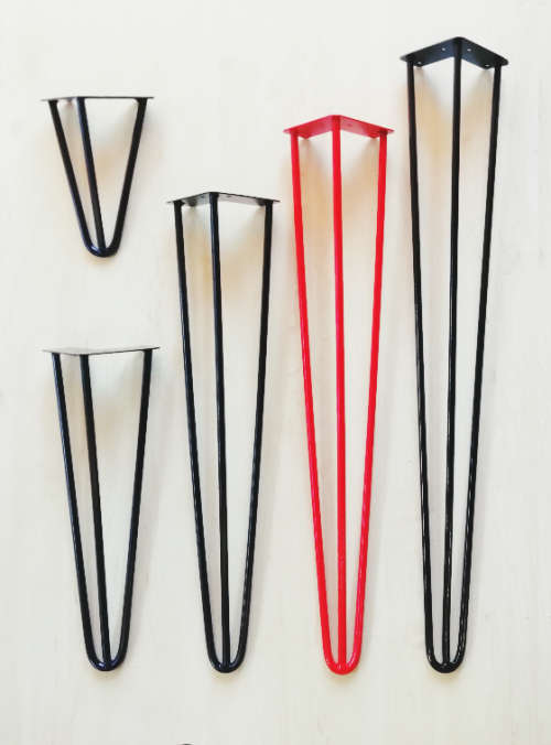 3 ROD - HAIRPIN LEGS -  VARIOUS SIZES - POWDER COATED BLACK  - EACH