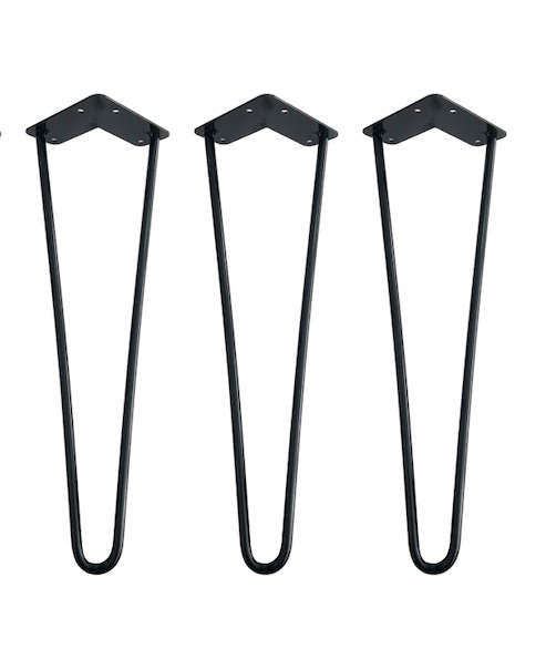 40cm - SET OF 3 - 2 PIN Hairpin Legs, Coffee / Side Table / Bench - POWDER COATED BLACK