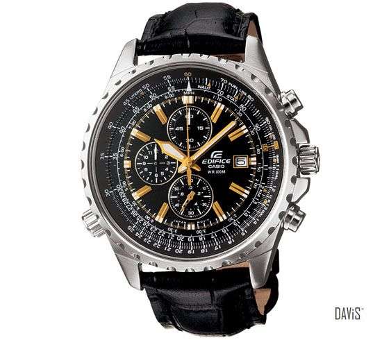 Brand New Genuine Casio Watch Black Edifice Chronograph Leather Band EF-527L-1A