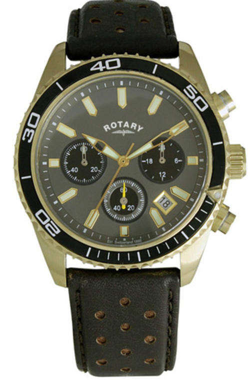 BRAND NEW MENS ROTARY GOLD PLATED CHRONOGRAPH LEATHER STRAP WATCH GS30025/04  - CRAZY AUCTION