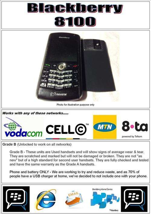 GENUINE Blackberry Pearl 8100 -BBM Ready, Internet, email and Unlocked to work on ALL networks