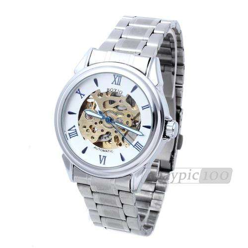 Mens Automatic Mechanical Wrist Watch Steel Band Skeleton